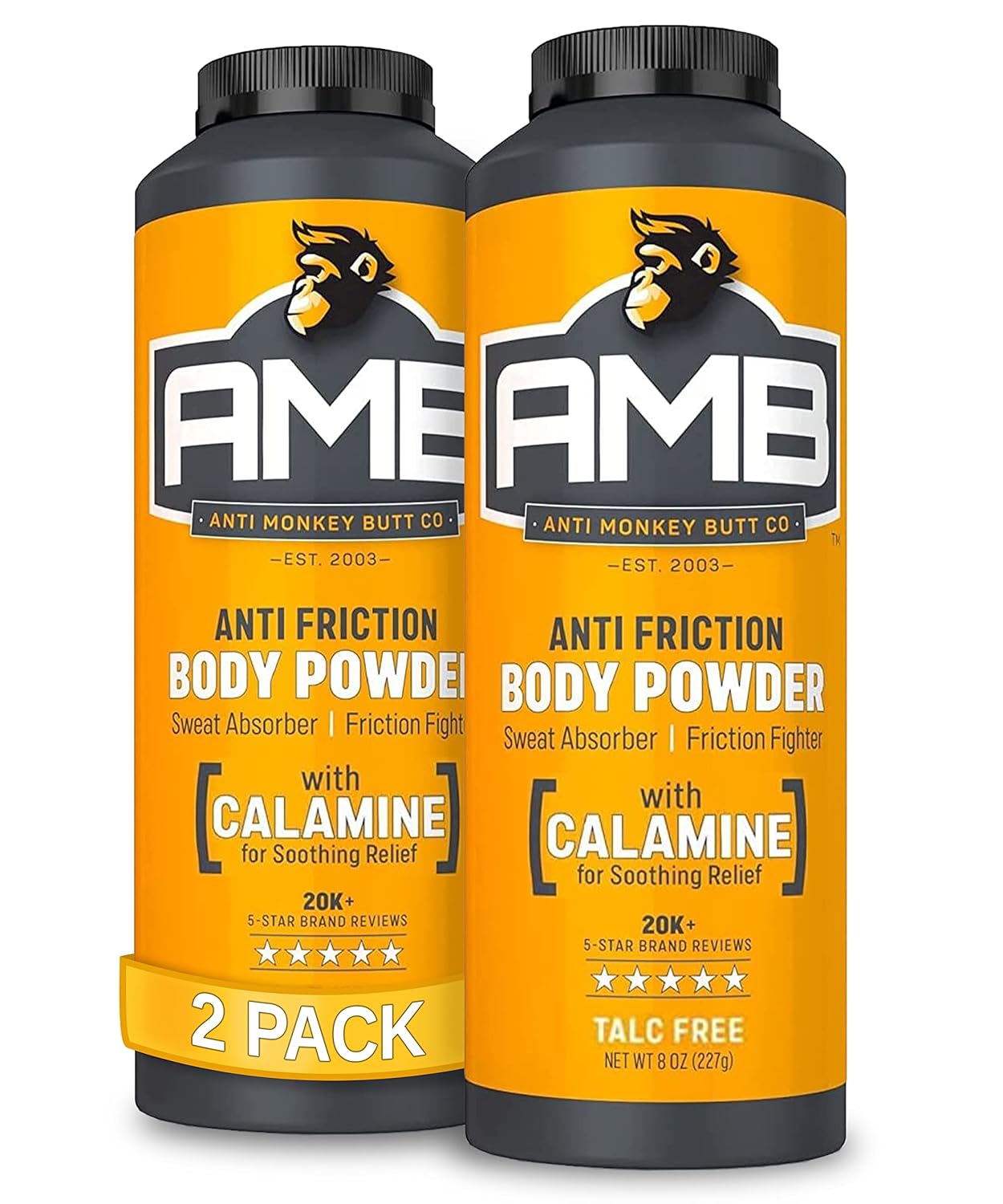 Anti Monkey Butt Body Powder for Women & Men - Talc-Free, Hypoallergenic Formula for Anti-Chafing & Anti-Itch Relief - Absorbs Sweat & Fights Friction with Calamine - 8 oz - 2-Pack