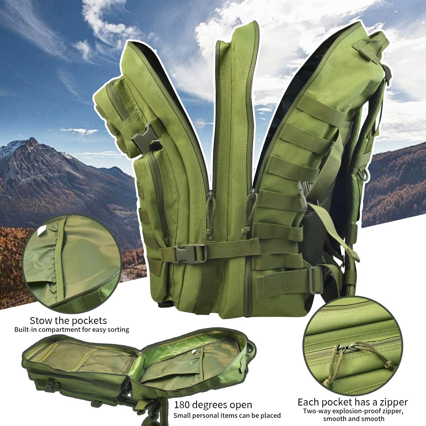 ILLINOS Tactical Backpack For Men, Large Army High Capacity Backpack, Men And Women Camping Escape Backpack, Hunting Assault Military Backpack 47L, 3-Day Evacuation Tactical Backpack