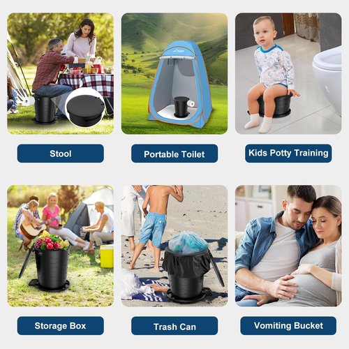 PAHTTO Portable Toilet for Adults, Retractable Porta Potty for Camping, Fishing, RV Travel, Road Trips with Toilet Paper Holder and Lid, Adjustable Height