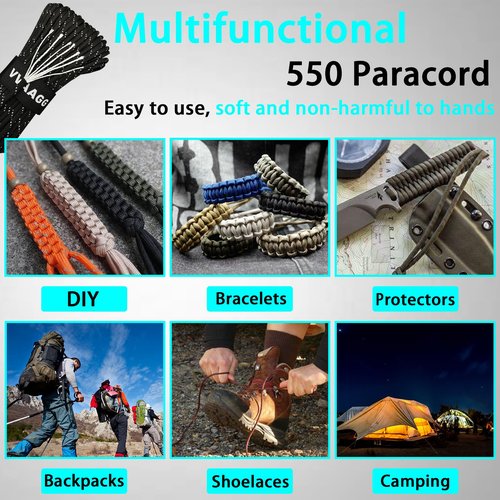 VVAAGG Reflective Paracord Rope 100FT, 7 Strand Nylon para Cord Lanyard Utility 550 Parachute Cord, 4mm Thin Tent Rope for Outdoor Camping Hiking