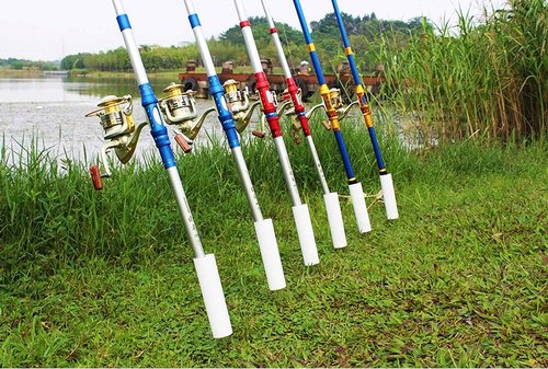 Rod Pole Holders for Bank Fishing，Fishing Rod Holder Ground，Portable Rod Holder，Beach Fishing Rod Holder,with Copper Fishing Rod Alarm Bell(4 Pack White)