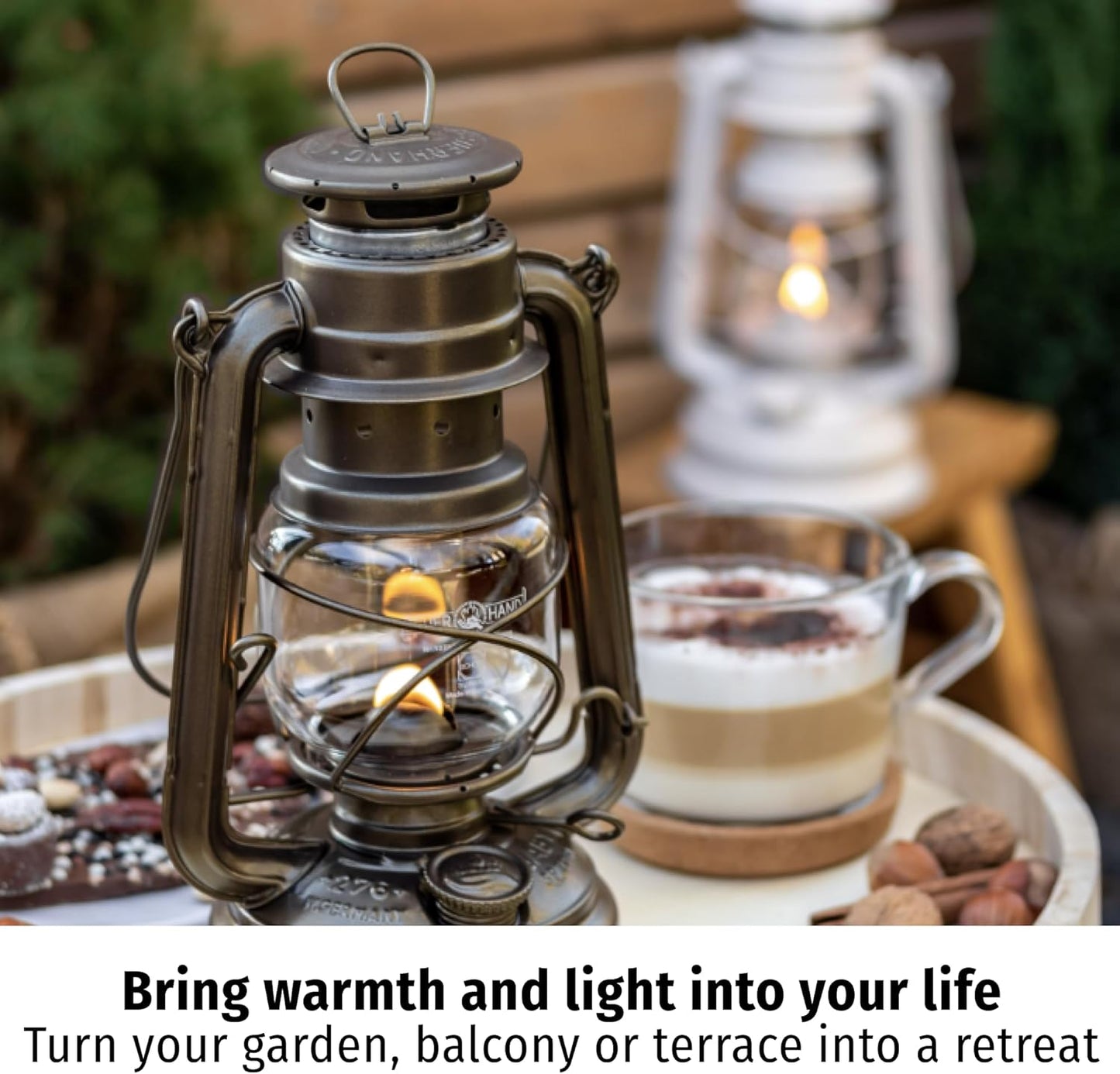 Outdoor Kerosene Fuel Lantern, German Made Weather Resistant Baby Special 276 Galvanized Hurricane Lamp for Camping or Patio, 10 Inches, Bronze