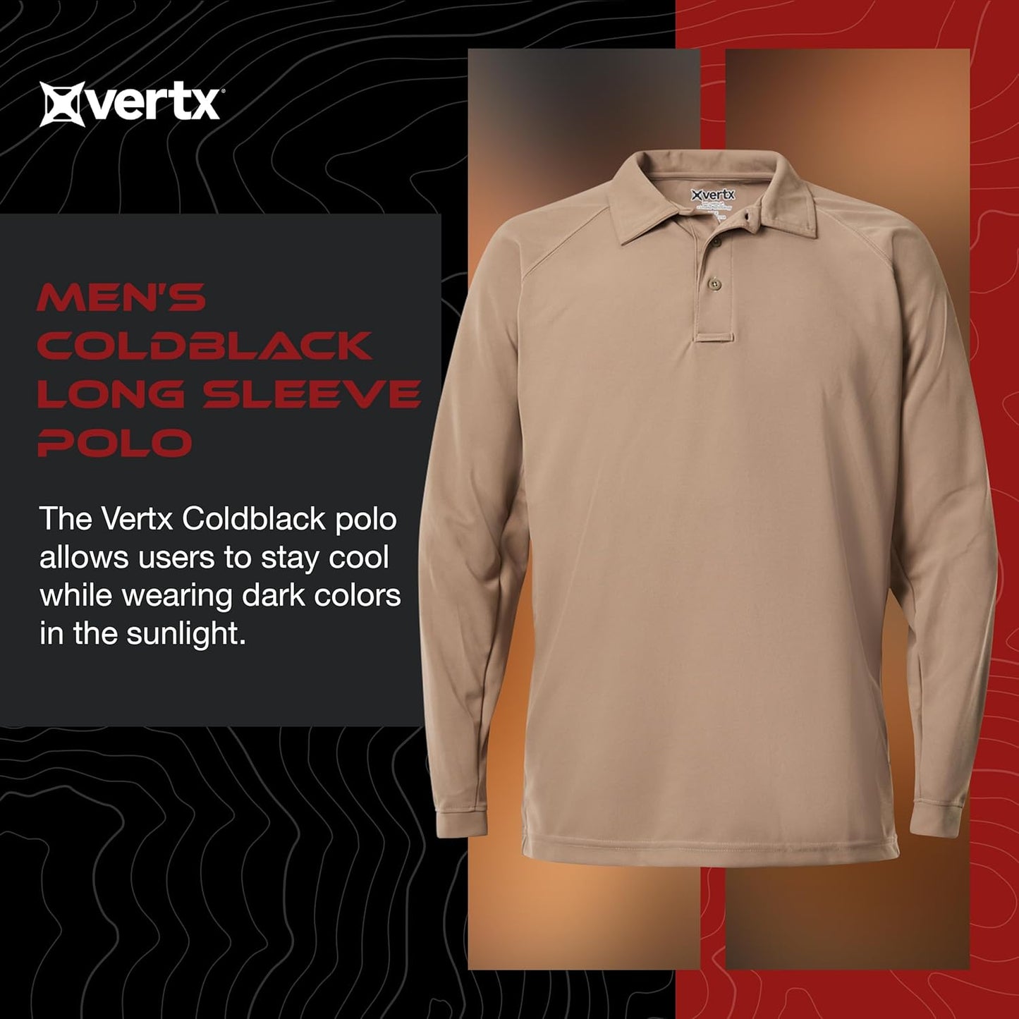 Vertx Mens Tactical Polo Shirt, Long Sleeve T-Shirt, Breathable, Tactical Clothing Gear, Police, Security, Relaxed Fit