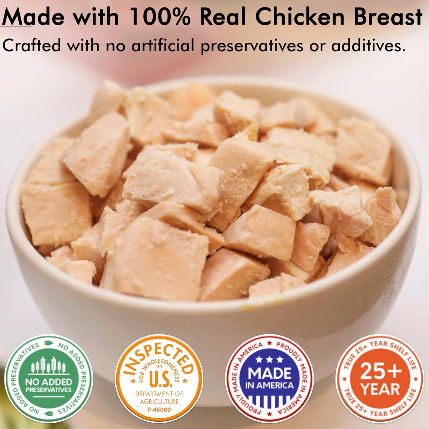 NuManna Freeze-Dried Diced Chicken Breast Bucket 36 Servings | Over 25g Protein per Serving for Daily Meal Prep, Emergency & Survival Food | Non-GMO, Resealable | 25+ Year Shelf Life | Made in USA