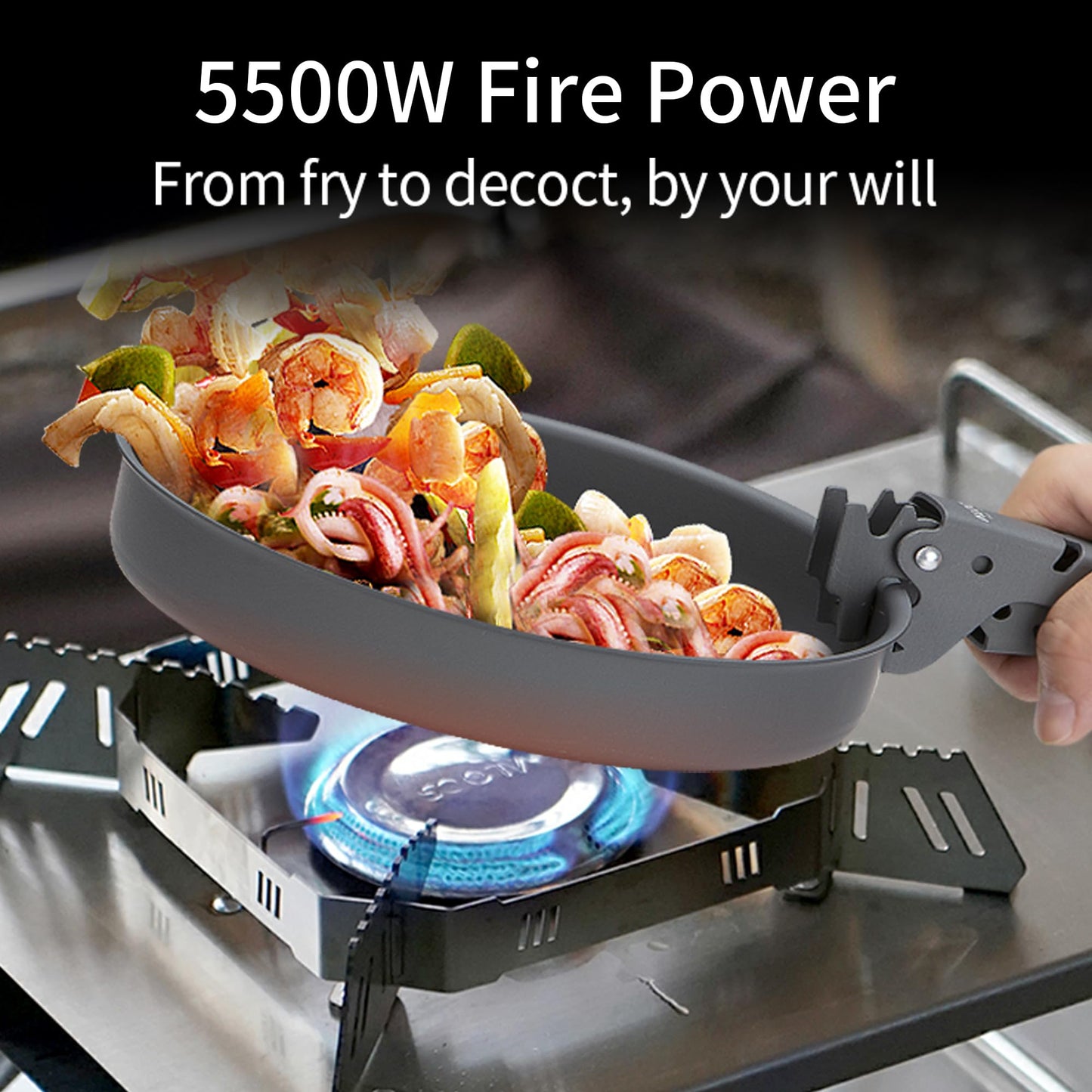 ALOCS Camping Stove, 5500KW Portable Stove with Adjustable Burners, Foldable Table IGT Stove, Gas Camp Stove Propane Burners for Outdoor Cooking,Hiking, Camping, Emergency