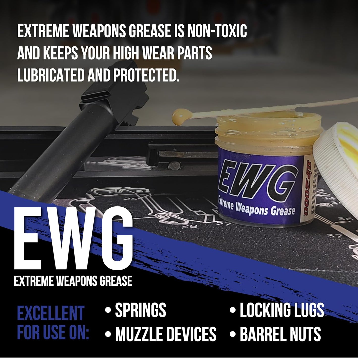 SLIP 2000 Extreme Weapons Grease (EWG), Reduces Friction and Wear, Grease Lube in Anti-Ware Package, Extreme Pressure Properties, No PTFE, 4 oz