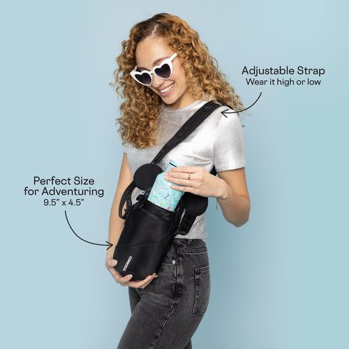 Corkcicle Crossbody Water Bottle Sling Bag - Adjustable Strap - Padded Interior Pocket - Fits 16 oz to 40 oz Tumblers - Summer Drinkware Gift - Black Minnie Mouse Ears