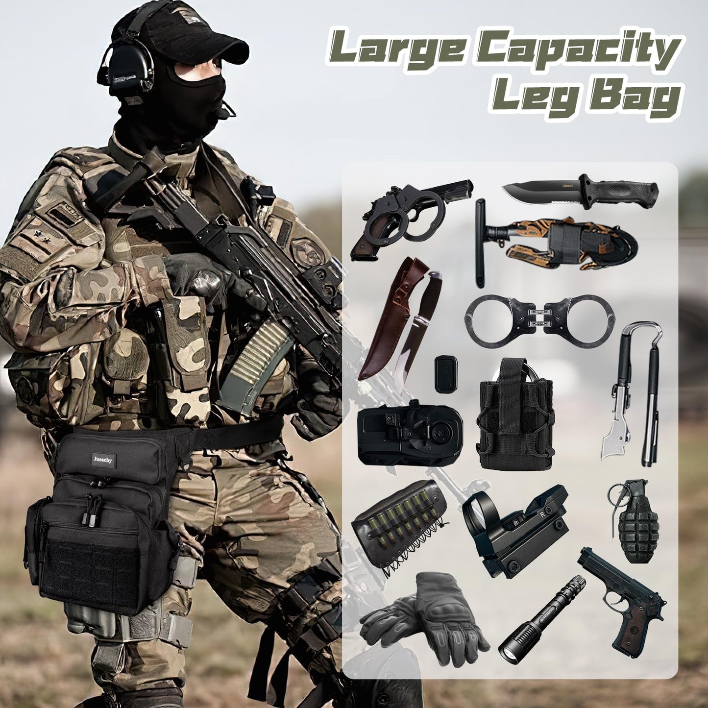 Jueachy Drop Leg Bag for Men: Tactical Thigh Bag Motorcycle Accessories Big Metal Detecting Tool Pouch Outdoor for Hiking Fishing Hunting