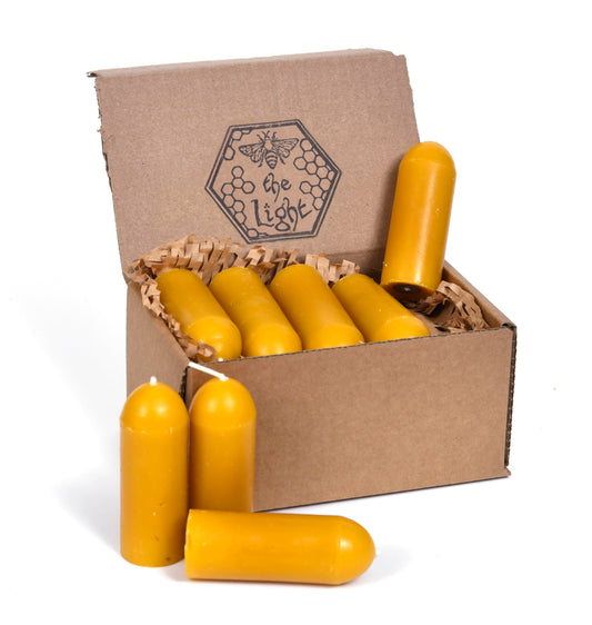 BeeTheLight Beeswax Lantern Candles (3.5" x 1.25") - Smokeless Unscented Candle - 12 Hours Burn Time Each - Pure Beeswax Candle - Handmade Camping Candle for Lanterns & Chandeliers - Pack of 10