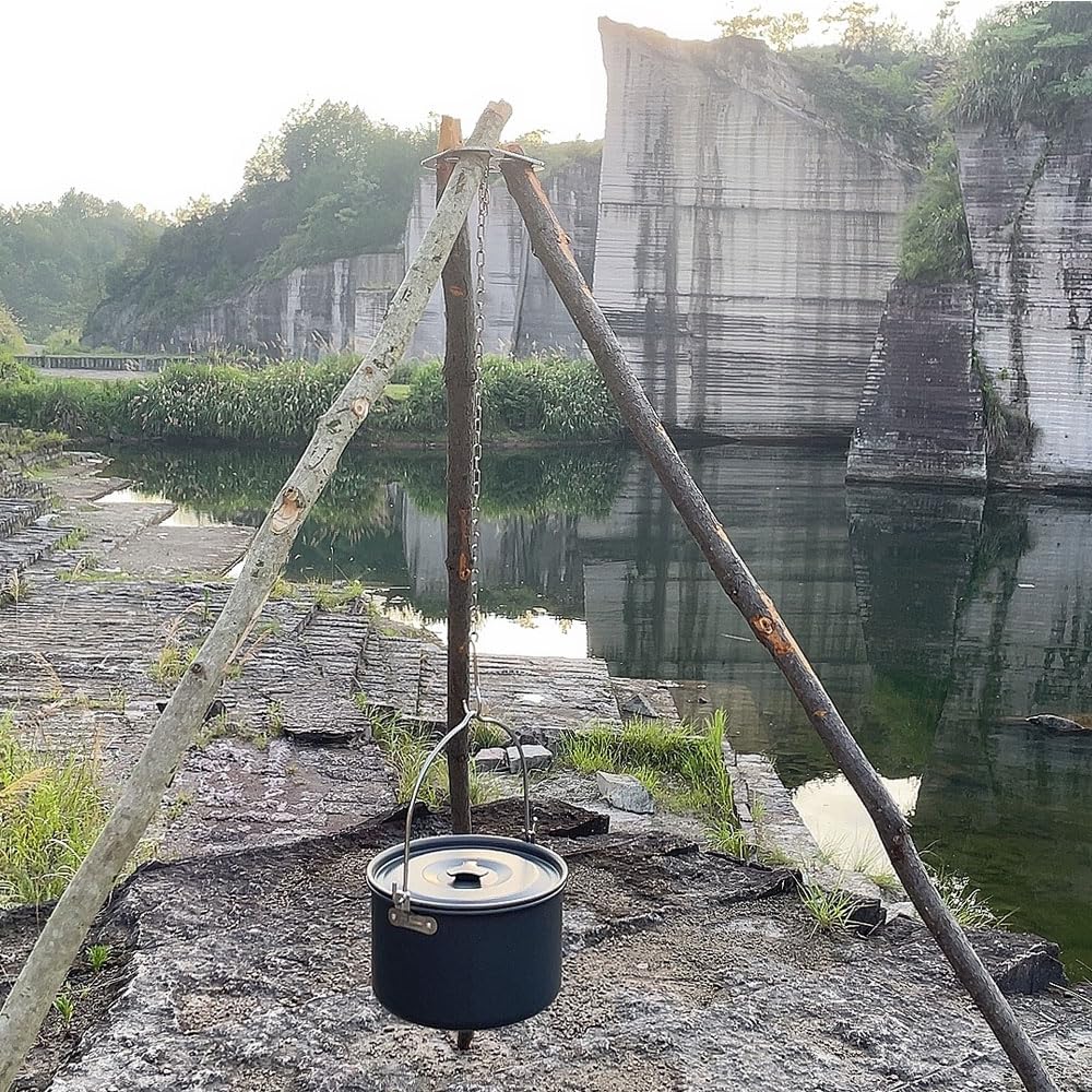 Camping Tripod Board，Turn Branches into Campfire Tripod ，Stainless Steel Campfire Support Plate with Adjustable Chain，for Hanging Cookware,Portable Camping Gear (Plus)
