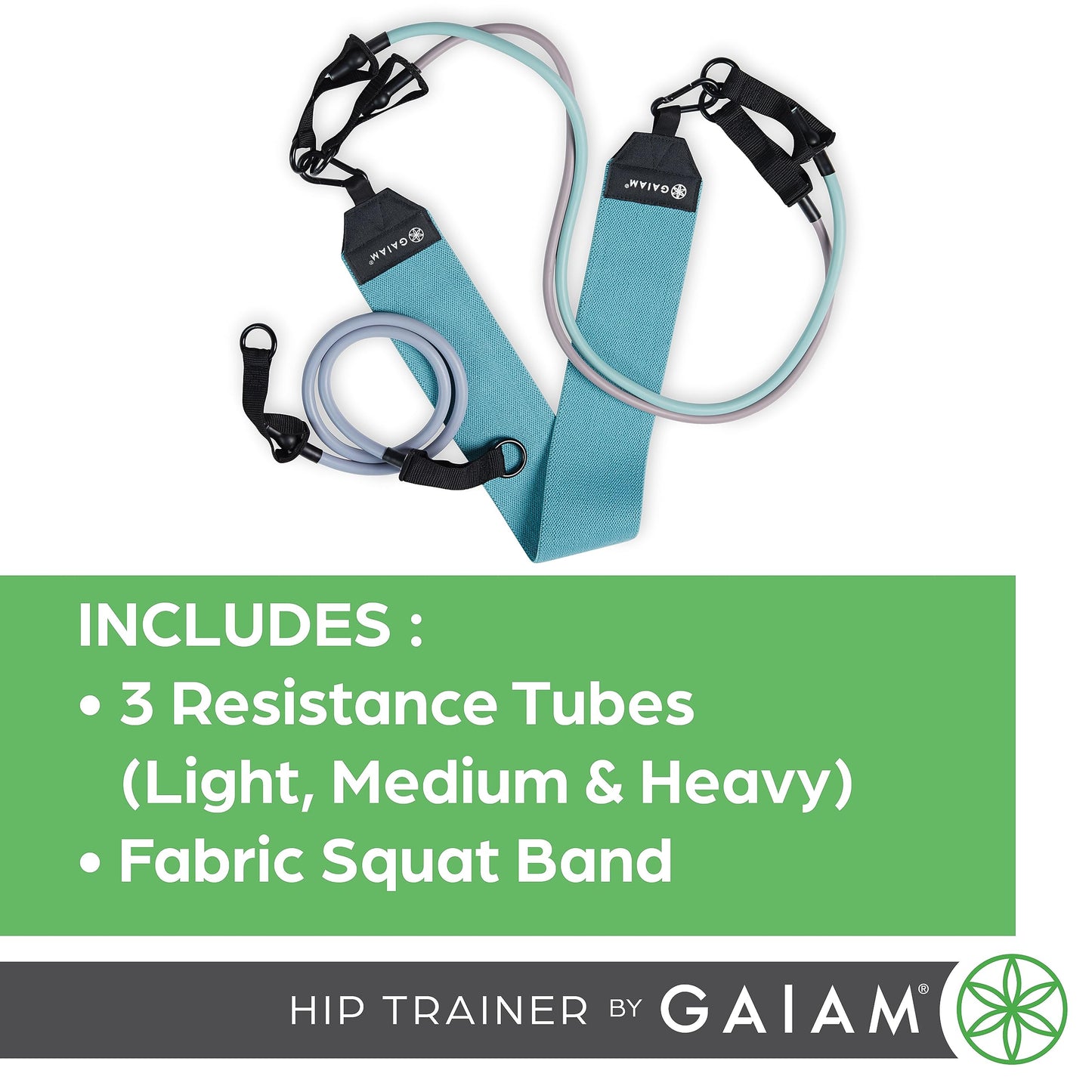 Gaiam Squat Band & Hip Trainer Set - Fabric Resistance Band with 3 Adjustable Resistance Tubes, Home Gym Equipment to Exercise Thigh, Leg, Hip, Glute, Booty & Core - Home Gym & Travel Workout Bands