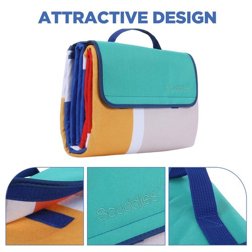 scuddles Extra Large Picnic Blanket – 79" x 59" Waterproof Outdoor Mat with 3-Layer Comfort Design, Easy Fold & Carry Strap for Beach, Camping, Hiking, Park & Family Fun