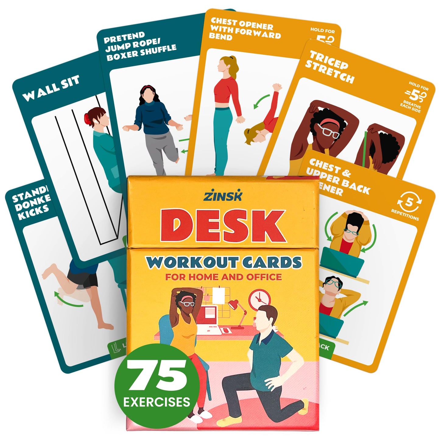 75 Desk Workout Cards – Move More at Work with 50 Easy Bodyweight Exercises & 25 Stretches – Compact 3.5" x 2.5” Exercise Cards for Home or Office - No Equipment Needed and Beginner Friendly