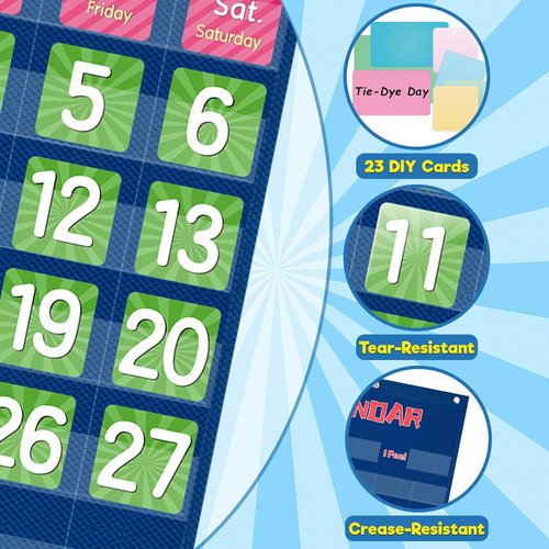 Classroom Monthly Calendar Pocket Chart with 144 Cards, Wall Calendar and Weather Chart for Kids Learning, Teacher Supplies for Kindergarten Preschool Elementary Homeschool