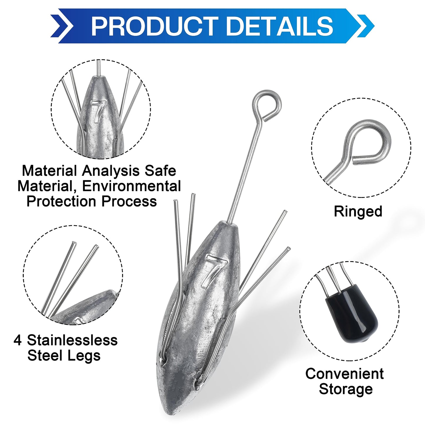 AGOOL Sputnik Sinker Fishing Weights Long Tail Fishing Equipment Surfing Casting Spider Sinkers for Saltwater Catfish Beach Sand Ocean 2/5pcs 3oz-7oz