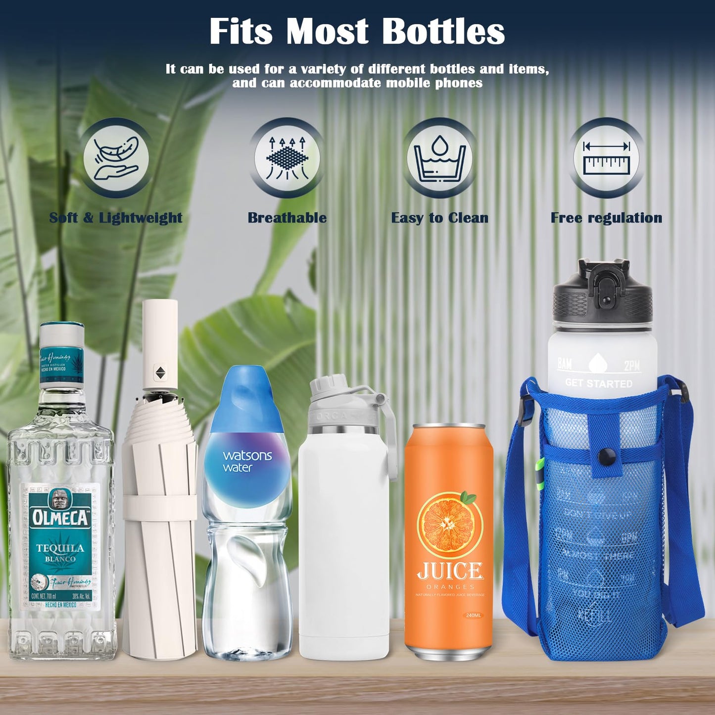 GAOHUI 2 Packs Bottle Holder With Strap, Mesh Sling With Adjustable Shoulder Strap, Portable Bag With Pocket, Water Bottle Carrier for Walking, Hiking, Travelling