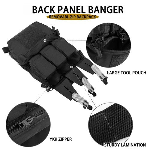 PETAC GEAR Tactical Tegris Cummerbund V5 Weighted Vest Full Set For Man With Zip On Back Panel Banger (BK)