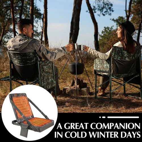Menkxi Waterproof Heated Hunting Seat Cushion with Backrest 3 Mode Adjustable Self Supporting Tree Stand Seat with Pocket for Hunting Warm Portable Folding for Power Bank Not Included