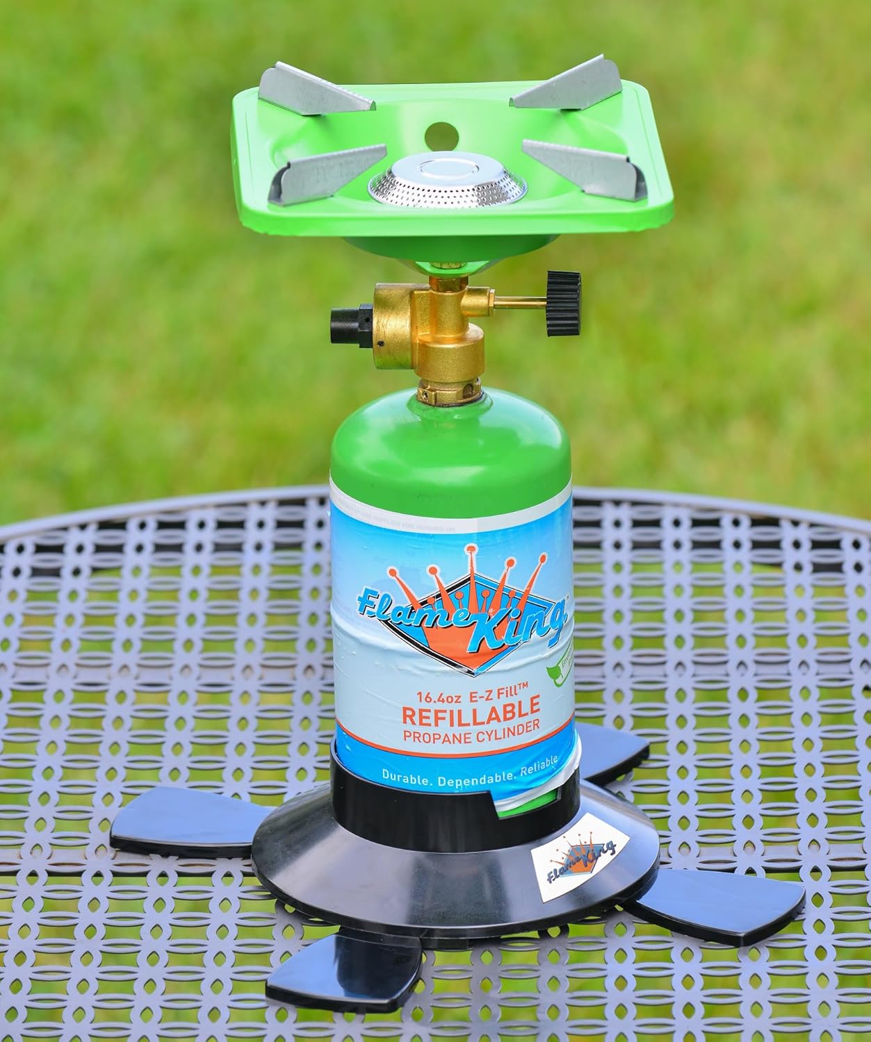 Flame King YSN1LBB Propane Base for 1LB and 1/2LB Propane Canisters for Safety and Stability