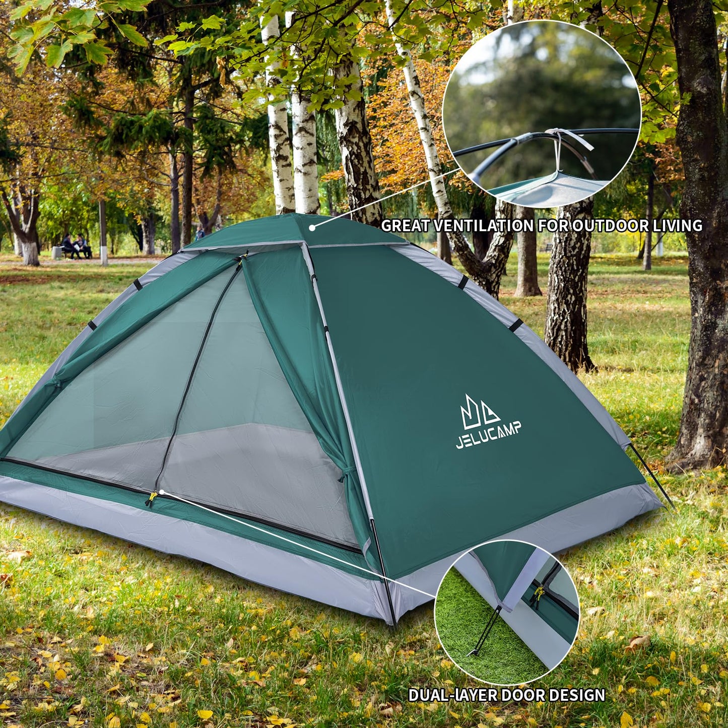 JELUCAMP 1/2 Person Dome Tents for Camping, Lightweight Portable Single Backpacking Tent, Small Easy Setup Outdoor Waterproof Camping Hiking Tent for Adults, 2 Person Tent, Dark Green