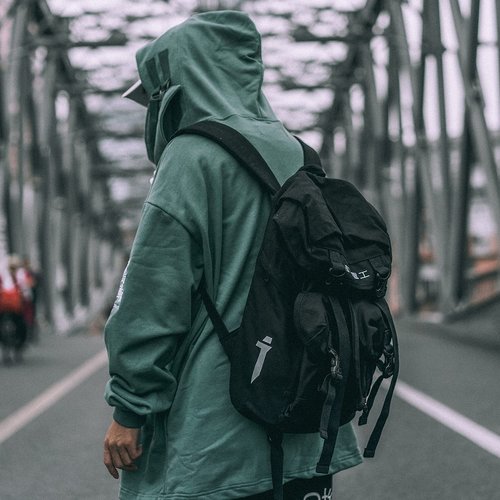 Niepce Inc Japanese Techwear Streetwear Slim Daypack Backpack (Black)
