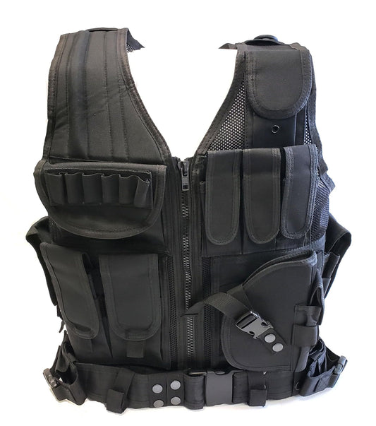 3Skull Light Weight Upgraded Tactical Airsoft or Paintball Vest - Duty Belt, Pistol Holster, 9 Pouches - Black, One Size