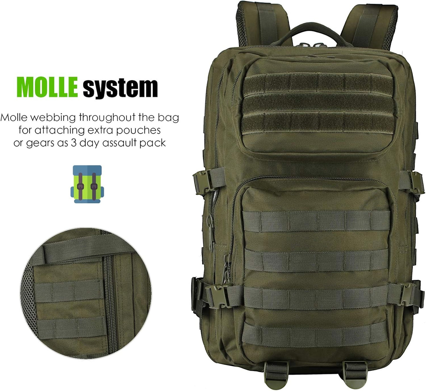 ProCase Tactical Backpack Bag 40L Large 3 Day Military Army Outdoor Assault Pack Rucksacks Carry Bag Backpacks