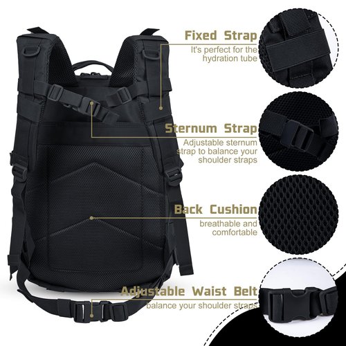Goture Military Tactical Backpack, 45L Large Army Tactical Back Pack, 900D Waterproof 3 Day Molle Assault Pack Bug Out Bag for Men Outdoor Hiking Hunting Camping Rucksack Daypack Black