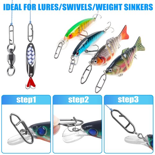 OROOTL Fishing Snaps Clips Kit, 165pcs Power Fishing Clips High Strength Fishing Snaps Fishing Power Speed Clips for Fishing Lure Quick Change Freshwater Saltwater Fishing Connector Tackle