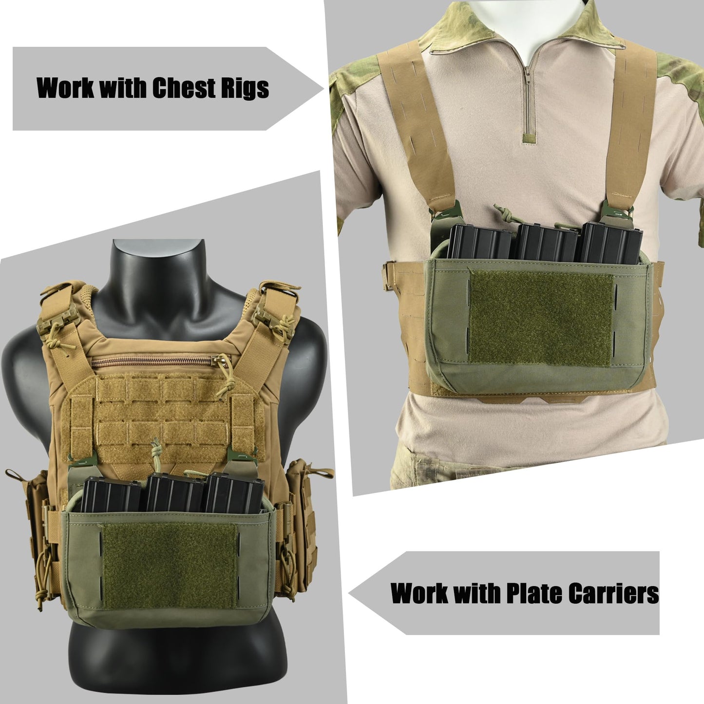 4-in-1 Front Flap Pouch G Hook,SABADO Tactical Elastic Triple Mag Pouch 5.56, Kangaroo Insert Divider Placard for Chest Rig and Vest