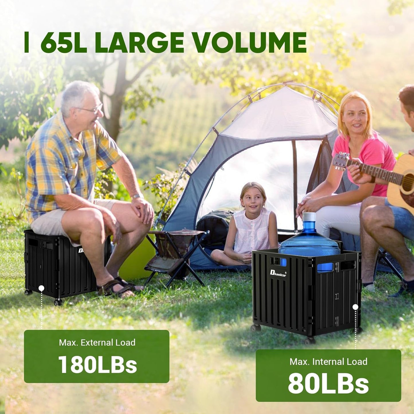 Folding Utility Cart with Lid, Portable Rolling Crate Handcart Collapsible Shopping Trolley, Durable Plastic Foldable Tool Basket with 4 Rotate Wheels for Grocery, Office, Luggage, School - White