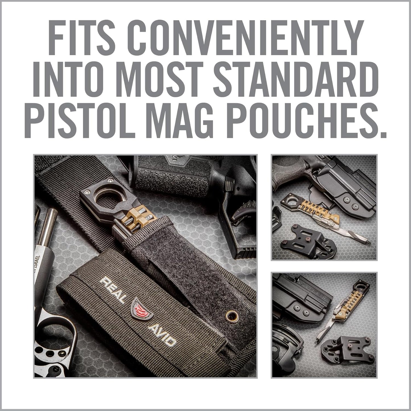 Real Avid Pistol Tool for Gun Maintenance | 19 in 1 Pistol Multitool & Handgun Utility Tool for Striker Fired & 1911 Platforms, Includes 1911 Bushing Wrench, Tanto Knife & Laser Sights Adjusters