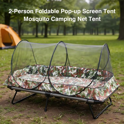 Pop Up Mosquito Tent 2-Person Large Portable Foldable Pop-up Screen Tent Mosquito Camping Net Tent for Double Persons Camping Hiking Outdoor Installation-Free (Camouflage)