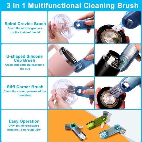 XANGNIER 3 Pack Water Bottle Cleaner Brush Kit-Cleaning Set for Sports Water Bottle, Baby Bottles, Tumbler Cup Bottle Cleaner Brush