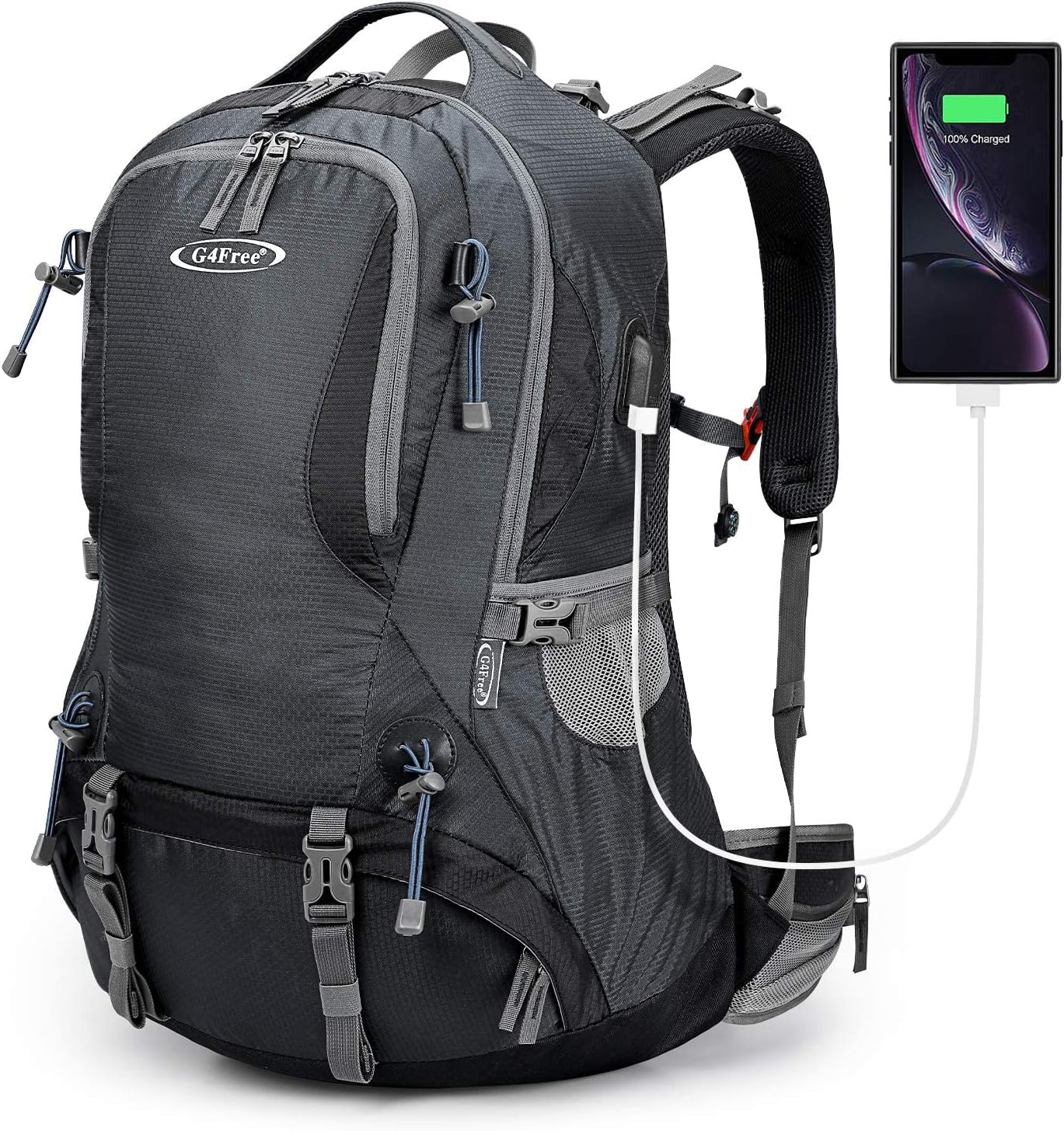 G4Free 50L Hiking Backpack Waterproof Daypack Outdoor Camping Climbing Backpack with Rain Cover for Men Women