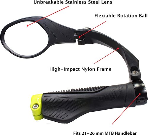 Hafny Handlebar Bike Mirror, Stainless Steel Lens, Bicycle Rearview Safety Reflector, E-bike Cycling Mirror, HF-MR081