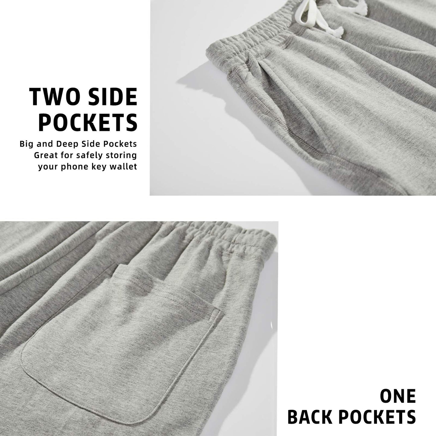 AMY COULEE Men's Casual Shorts 8” Cotton Athletic Workout Lounge Sweat Shorts with Pockets (Gray, L)