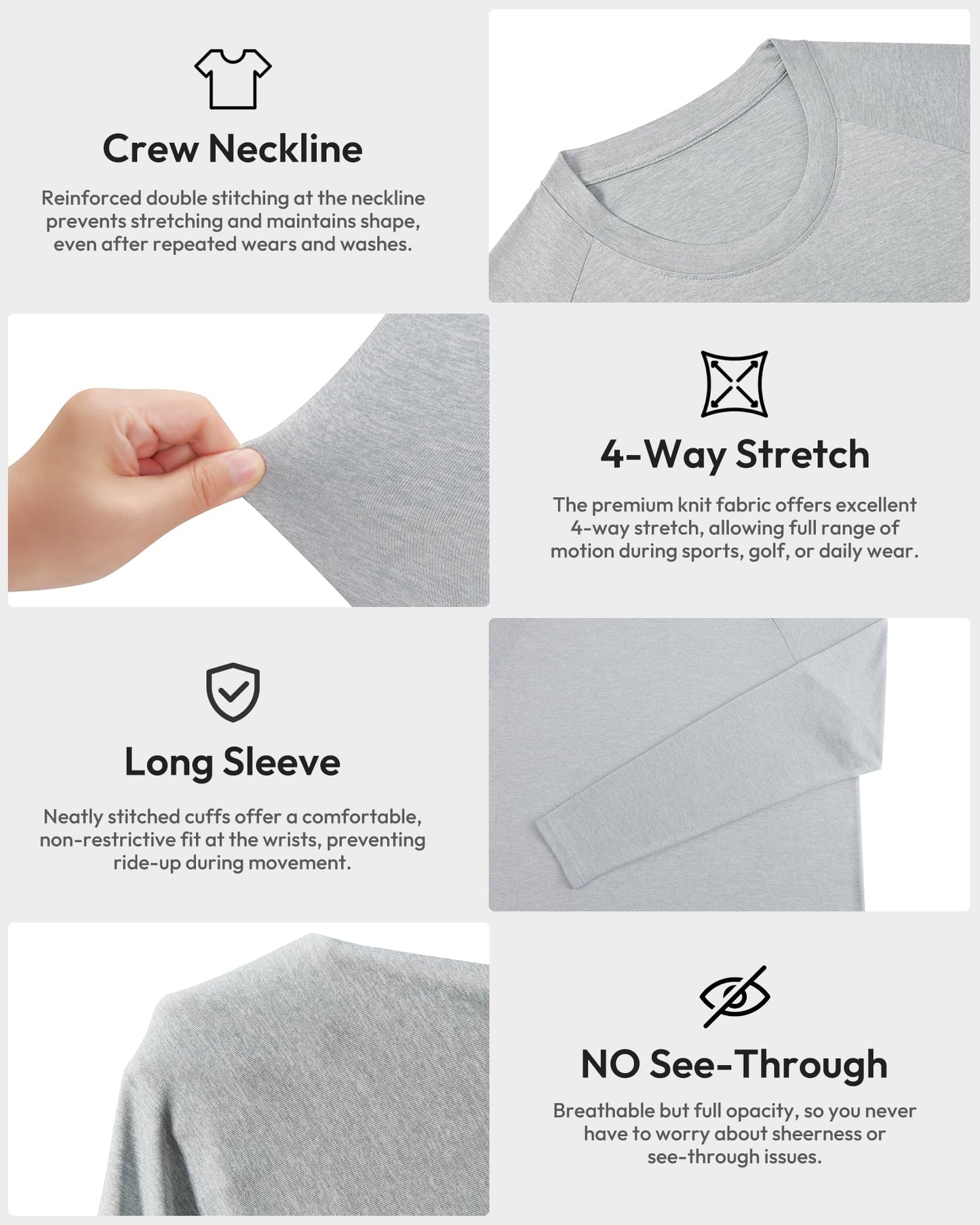 BALENNZ Long Sleeve Tee Shirts for Men - Moisture Wicking Quick Dry Long Sleeve Shirts UV Sun Protection T-Shirts for Running Heather Black, Dark Grey, Light Grey, Blue, Red, Army Green, Teal Large