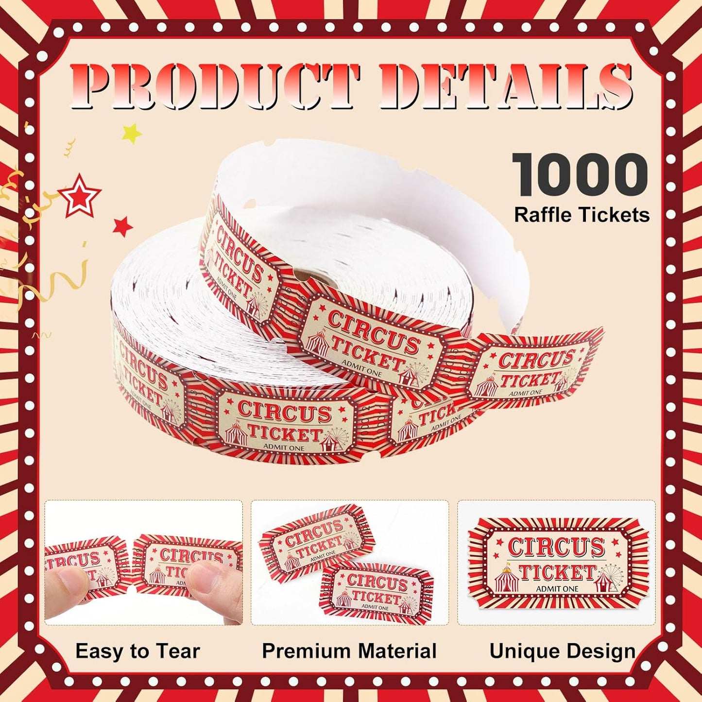 1000 Pcs Drink Ticket Single Raffle Tickets Roll Cocktail Design Free Drink Ticket for Events Wedding Work Formal Parties Leisure Class Reward