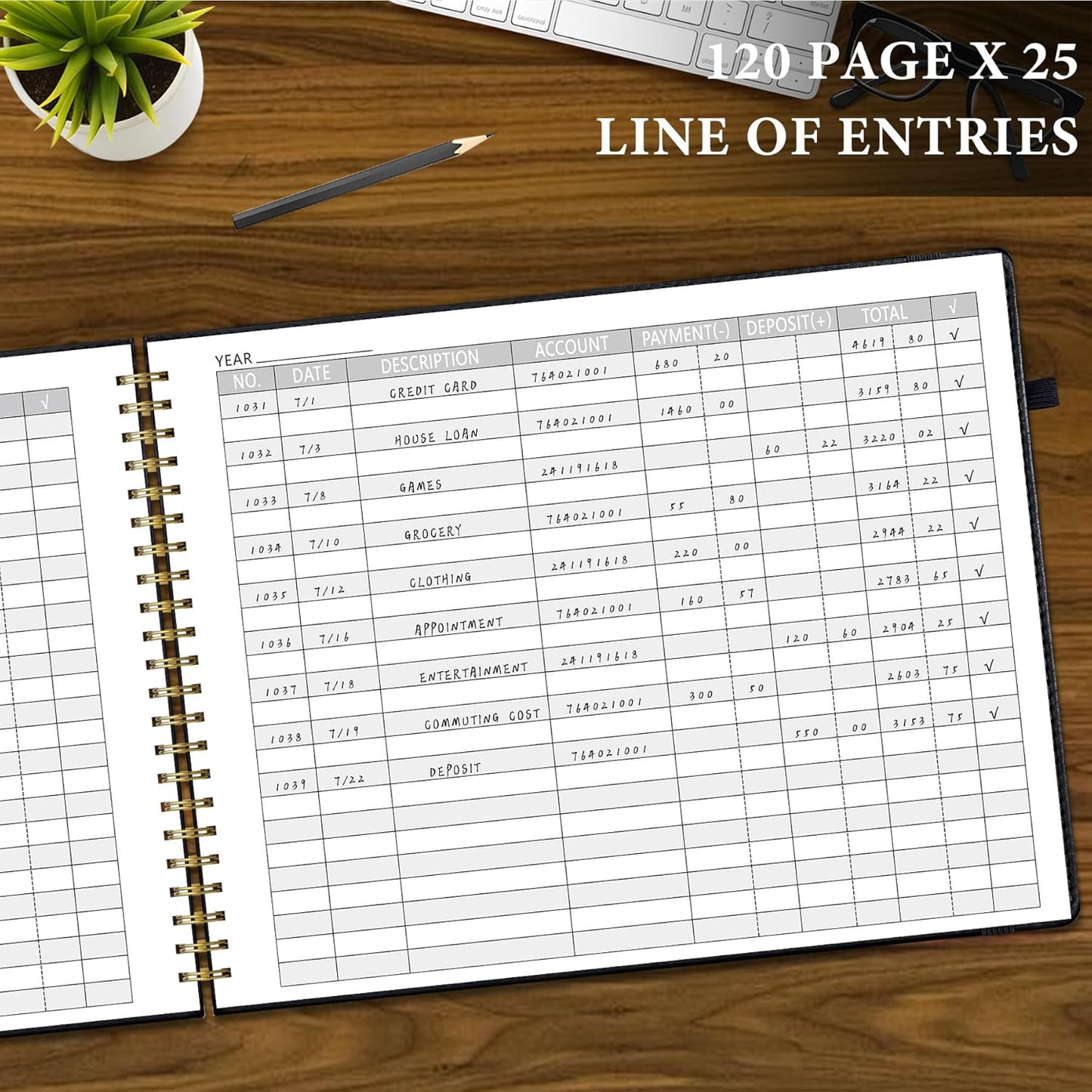 Accounting Ledger Book for Personal & Small Business Bookkeeping, Horizontal Income and Expense Tracker Notebook with Calendar, Hardcover Columnar Log Journal 10.78" x 8", Black