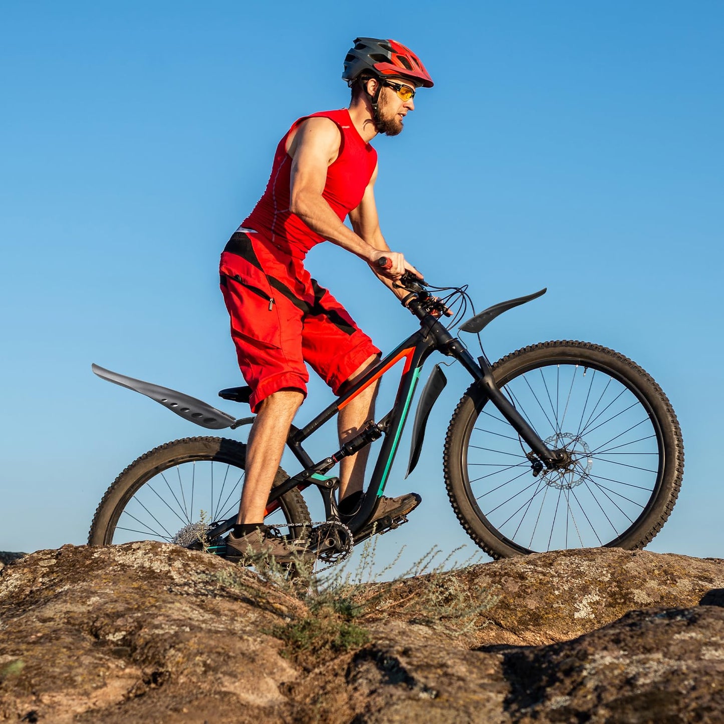 Amengsen Bike Fender Set with 26ft DIY Reflective Tape, Adjustable Bicycle Fenders for 24"/26"/27.5", 4 Parts-Universal Full Cover Thicken Widen, Front/Rear Mud Guards Fit for MTB Mountain Road Bike