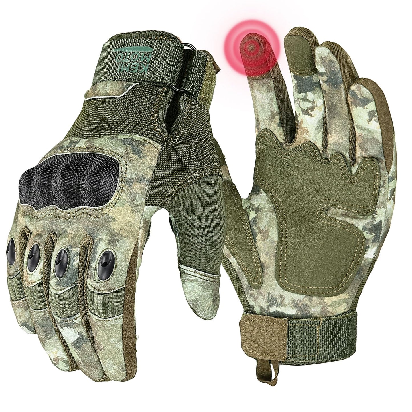 KEMIMOTO Camo Tactical Gloves for Men, Touchscreen Motorcycle Gloves with Hard Shell & Palm Padding for Sports Motorcycle Tactical Airsoft Paintball Hunting Hiking Camping Climbing (Camo,X-Large)