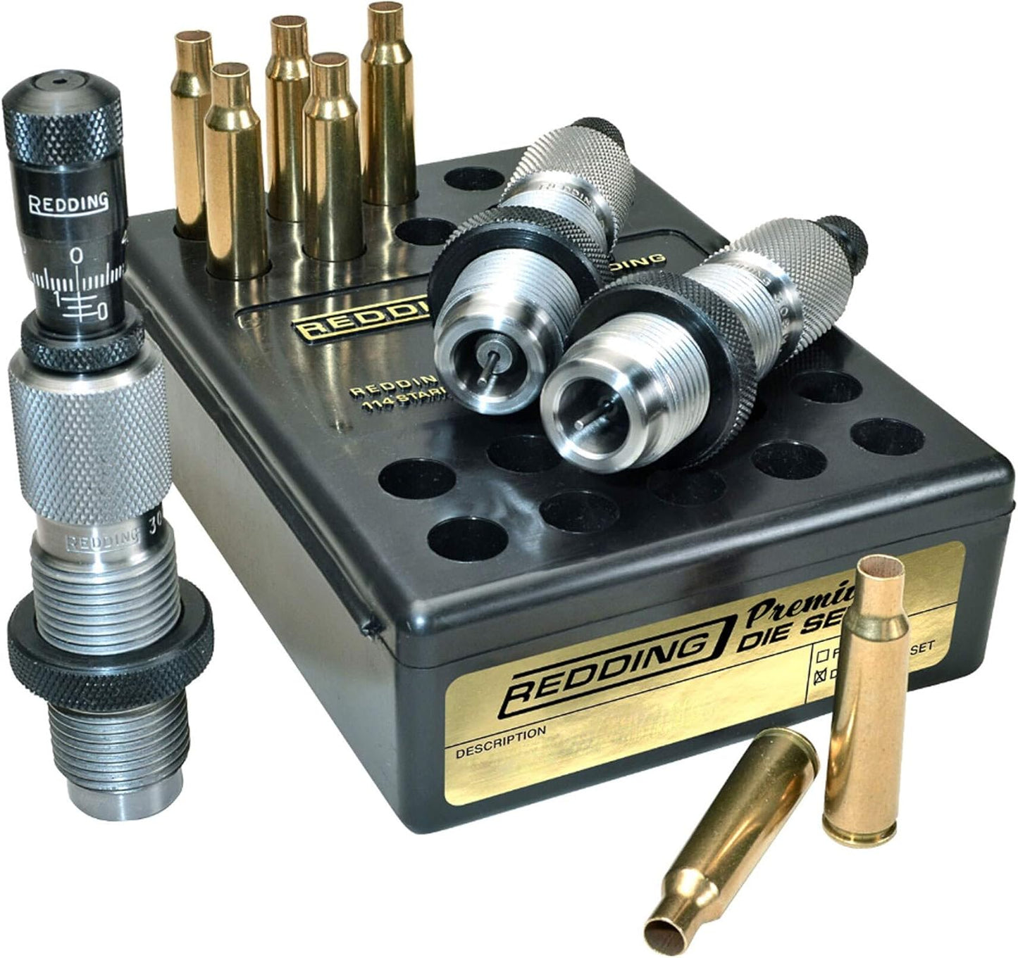 REDDING Premium Series Die Set for.308 Winchester Cartridges | Reliable Reloading Dies with Cartridge Loading Block | Deluxe Die Set