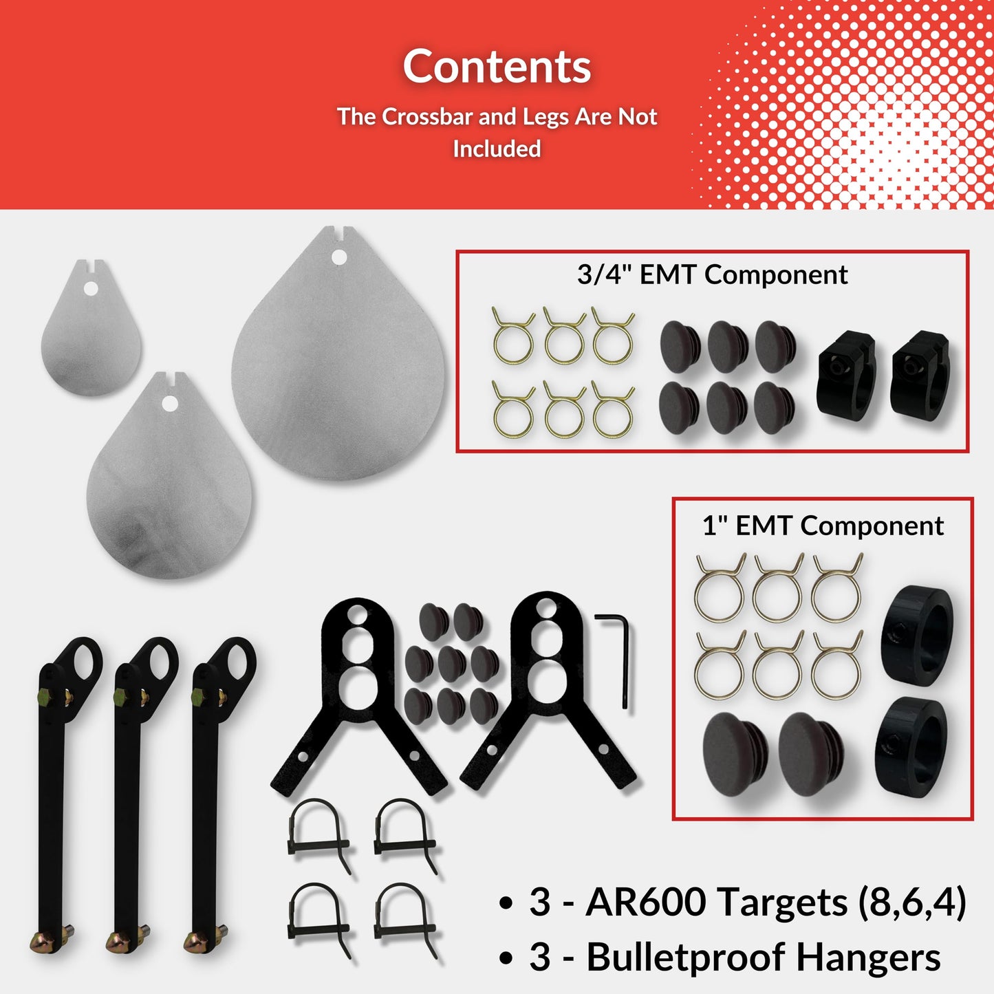 AR600 Steel Shooting Gallery Set - 8/6/4x5/16 for Rifles to 1500fpe .223/5.56 All Pistols Handguns