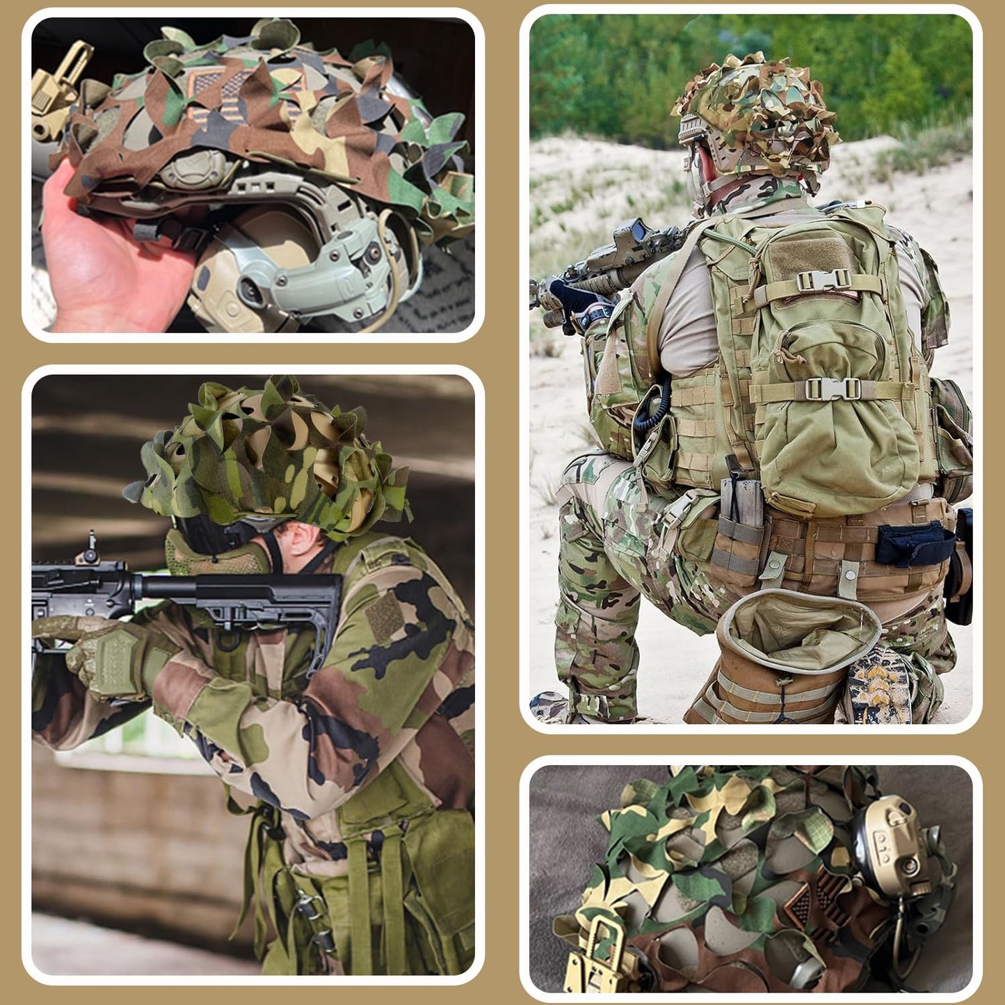 Favuit Tactical Helmet Cover, Camouflage Fast Helmet Cover Adjustable Tactical Gear Paintball Airsoft Equipment fit PJ BJ MH Fast Helmets(Desert Camo)