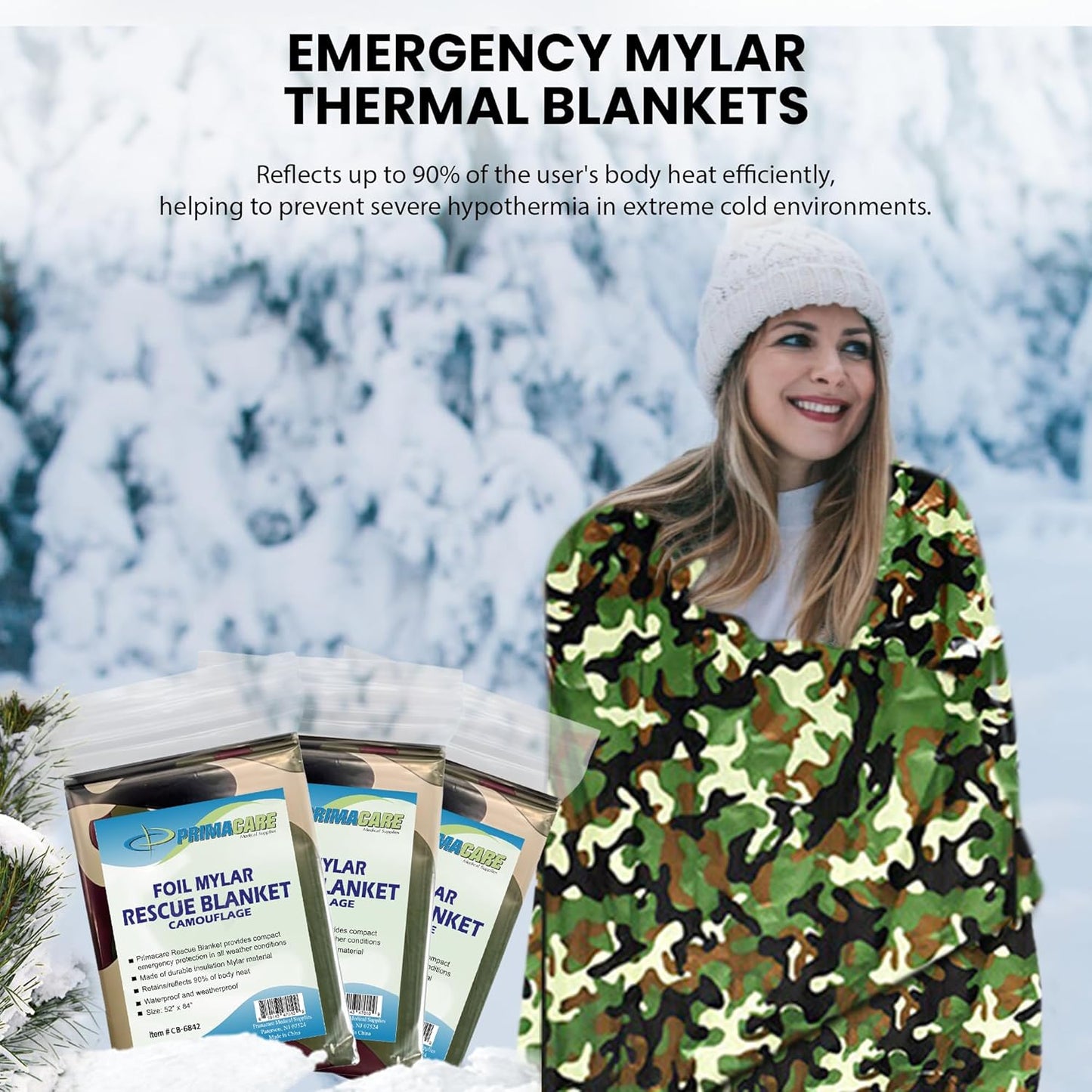 Primacare HB-10 Emergency Mylar Thermal Blankets – 10 Pack, 84" x 52", Silver – Reflective, Waterproof, Retains 90% Body Heat – for Survival, First Aid, Outdoors, Camping, EMS