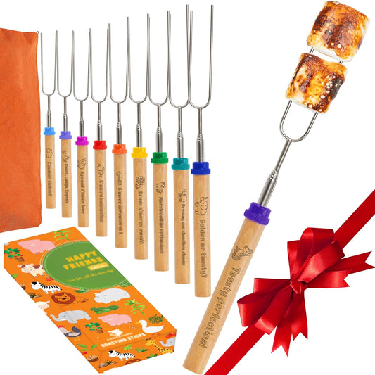 CARPATHEN Marshmallow Roasting Sticks - Set of 6 Premium Rotating Smores Sticks - Extra Long Telescoping Marshmallow Sticks for Fire Pit, Campfire & Bonfire - Camping Accessories