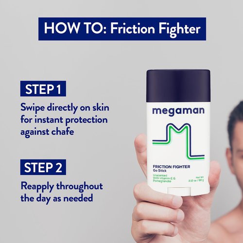 Megaman Friction Fighter Go Anti-Chafe Stick | Prevents skin chafe & irritation | Thighs, arms, & more | 2.12 oz
