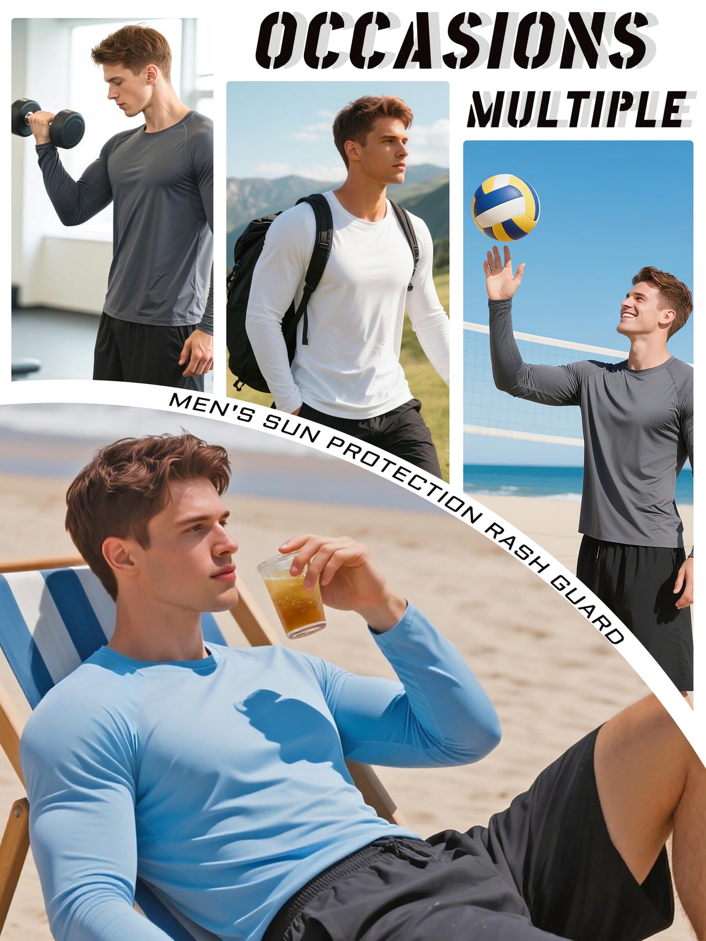 KEFITEVD Mens Sun Shirts UV Protection Long Sleeve Quick Dry Swim Shirts SPF UPF 50+ Rash Guard Running Fishing T-Shirts White