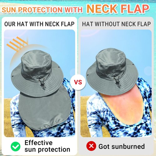 NPQQUAN Sun Hats for Men Women with Neck Flap UPF 50+ UV Protection Wide Brim Bucket Hat Safari Hiking Fishing Hats Darkgray（Neck Flap）